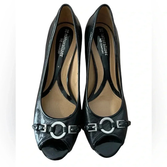 Naturalizer N5 8M Lockhart pitch black leather peeptoe shoe - Picture 1 of 8